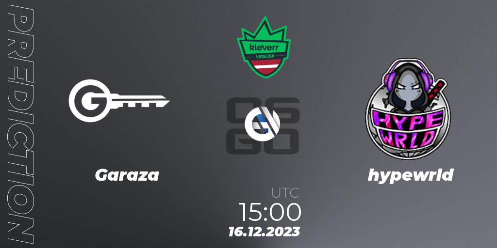 Garaza vs hypewrld: Match Prediction. 16.12.2023 at 15:00, Counter-Strike (CS2), kleverr Virsliga Season 1 Finals