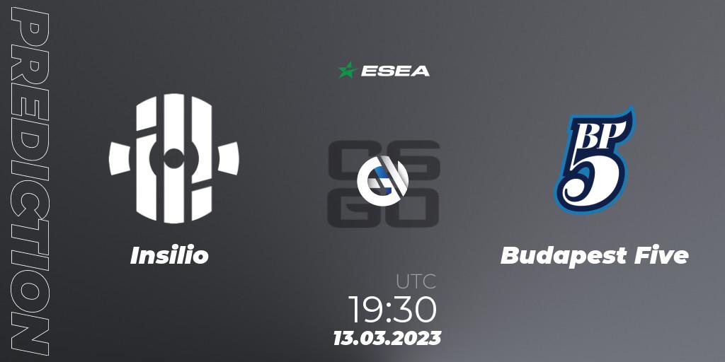 Insilio vs Budapest Five: Match Prediction. 13.03.23, CS2 (CS:GO), ESEA Season 44: Advanced Division - Europe