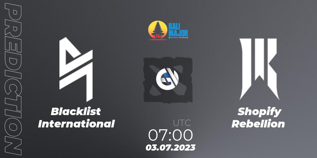 Blacklist International vs Shopify Rebellion: Match Prediction. 03.07.2023 at 07:39, Dota 2, Bali Major 2023 - Group Stage