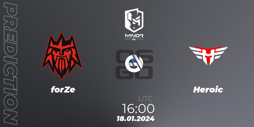 forZe vs Heroic: Match Prediction. 18.01.2024 at 16:00, Counter-Strike (CS2), PGL CS2 Major Copenhagen 2024: European Qualifier B