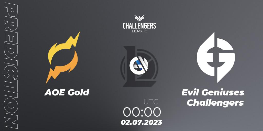 AOE Gold vs Evil Geniuses Challengers: Match Prediction. 02.07.2023 at 00:00, LoL, North American Challengers League 2023 Summer - Group Stage