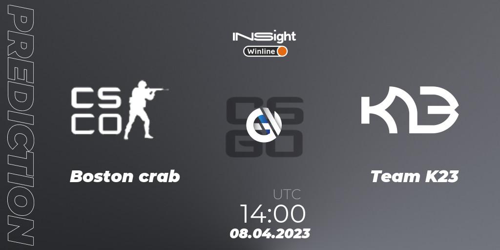 Boston crab vs Team K23: Match Prediction. 08.04.23, CS2 (CS:GO), Winline Insight Season 3