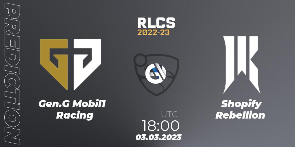 Gen.G Mobil1 Racing vs Shopify Rebellion: Match Prediction. 03.03.2023 at 18:00, Rocket League, RLCS 2022-23 - Winter: North America Regional 3 - Winter Invitational