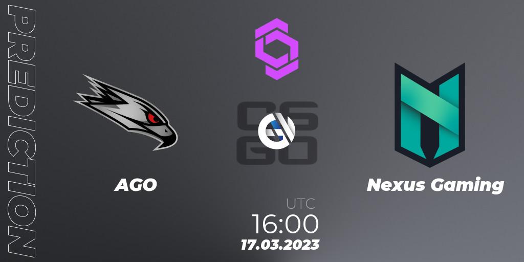 AGO vs Nexus Gaming: Match Prediction. 17.03.2023 at 16:40, Counter-Strike (CS2), CCT West Europe Series #2