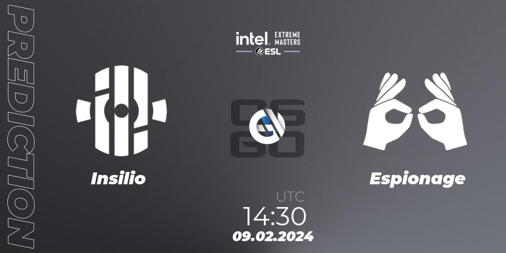 Insilio vs Espionage: Match Prediction. 09.02.2024 at 14:30, Counter-Strike (CS2), Intel Extreme Masters China 2024: European Closed Qualifier
