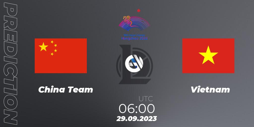 China Team vs Vietnam: Match Prediction. 29.09.2023 at 06:00, LoL, 2022 Asian Games