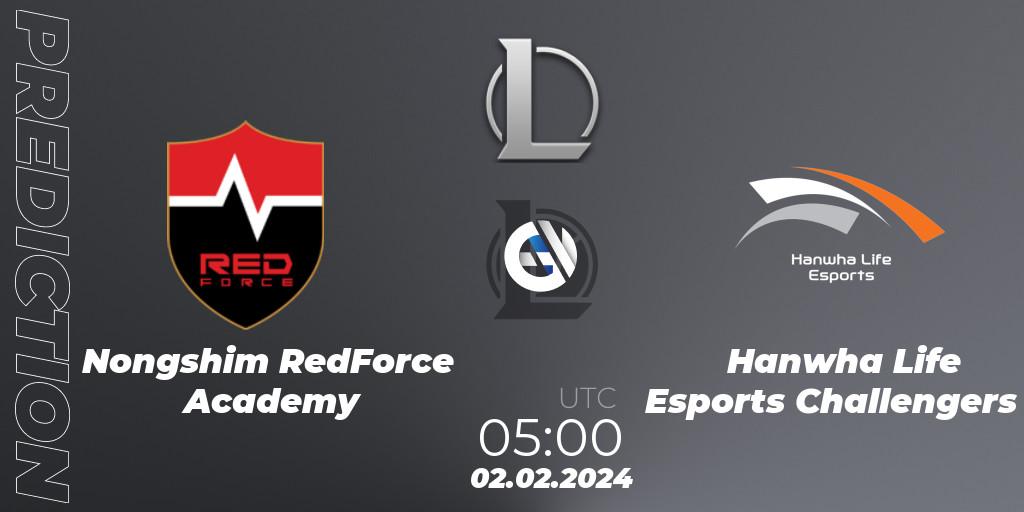 Nongshim RedForce Academy vs Hanwha Life Esports Challengers: Match Prediction. 02.02.24, LoL, LCK Challengers League 2024 Spring - Group Stage