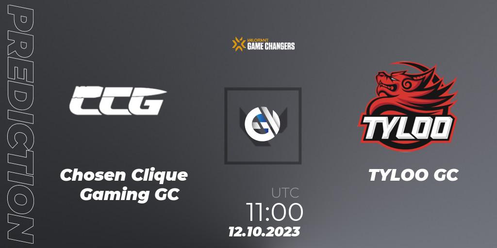 Chosen Clique Gaming GC vs TYLOO GC: Match Prediction. 12.10.2023 at 13:00, VALORANT, VALORANT Champions Tour 2023: Game Changers China Qualifier