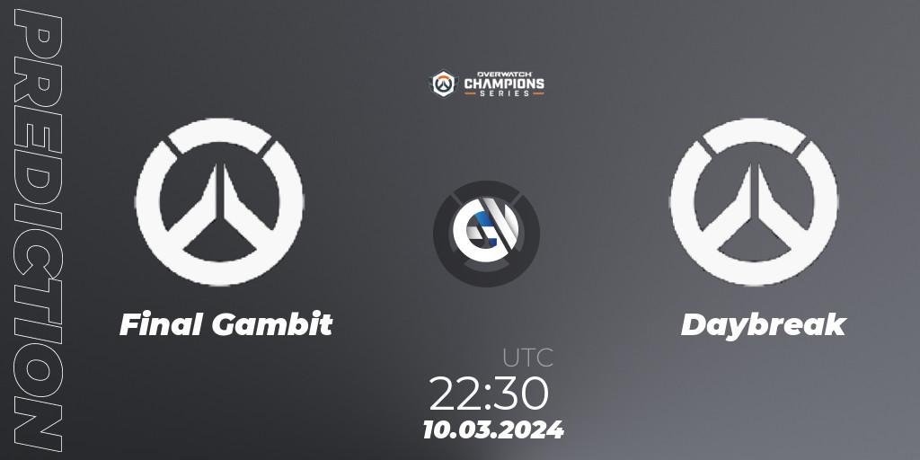 Final Gambit vs Daybreak: Match Prediction. 10.03.2024 at 22:30, Overwatch, Overwatch Champions Series 2024 - North America Stage 1 Group Stage