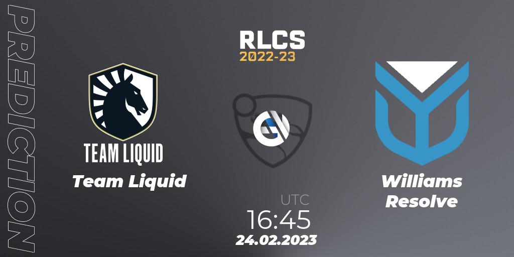 Team Liquid vs Williams Resolve: Match Prediction. 24.02.23, Rocket League, RLCS 2022-23 - Winter: Europe Regional 3 - Winter Invitational