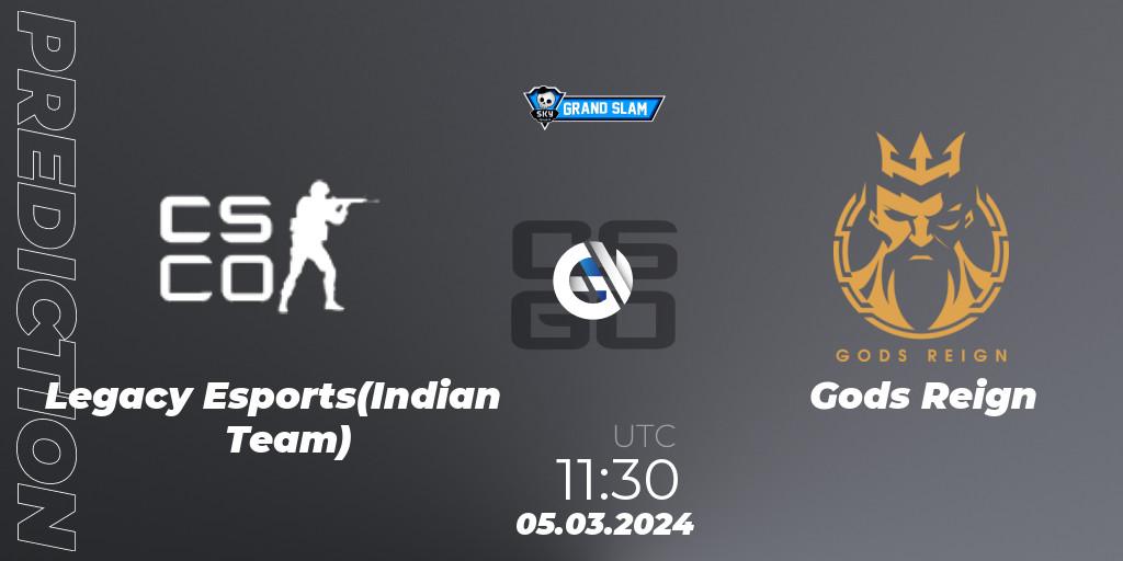 Legacy Esports(Indian Team) vs Gods Reign: Match Prediction. 05.03.2024 at 11:30, Counter-Strike (CS2), Skyesports Grand Slam 2024: Indian Qualifier