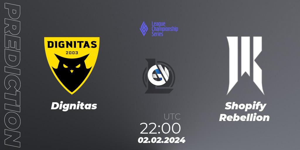 Dignitas vs Shopify Rebellion: Match Prediction. 02.02.24, LoL, LCS Spring 2024 - Group Stage