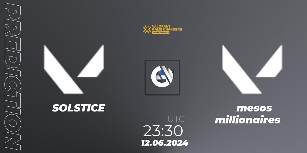 SOLSTICE vs mesos millionaires: Match Prediction. 12.06.2024 at 23:30, VALORANT, VCT 2024: Game Changers North America Series 2