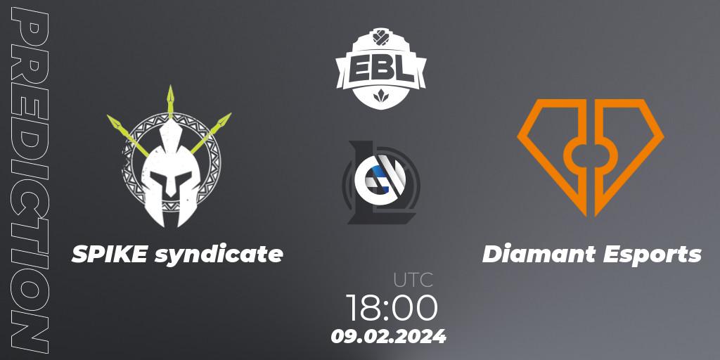 SPIKE syndicate vs Diamant Esports: Match Prediction. 09.02.2024 at 18:00, LoL, Esports Balkan League Season 14