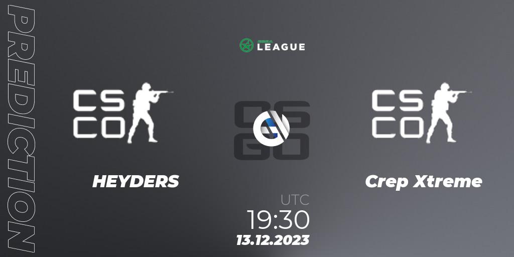 HEYDERS vs Crep Xtreme: Match Prediction. 13.12.2023 at 19:30, Counter-Strike (CS2), ESEA Season 47: Open Division - Europe