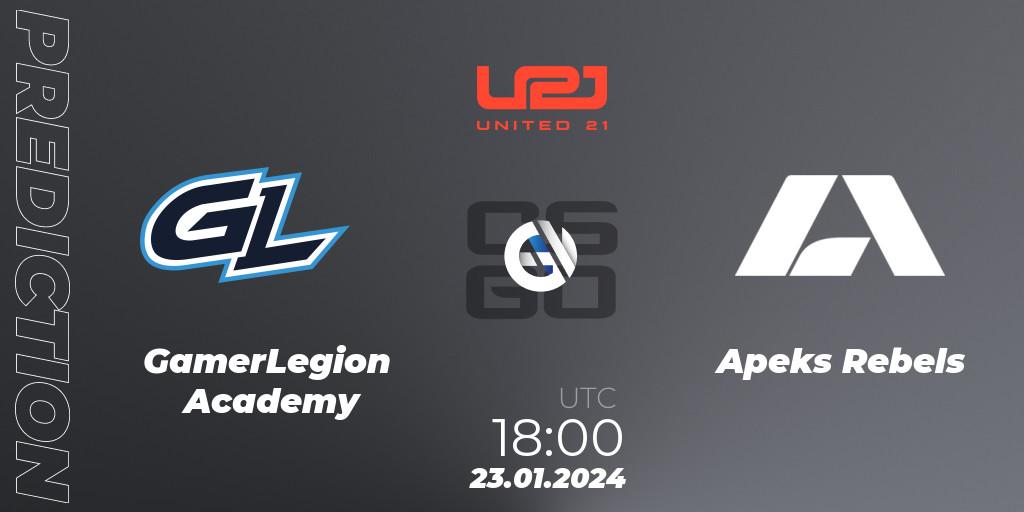 GamerLegion Academy vs Apeks Rebels: Match Prediction. 23.01.24, CS2 (CS:GO), United21 Season 10: Division 2