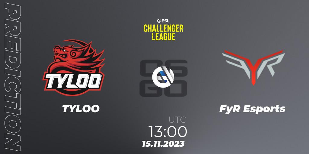 TYLOO vs FyR Esports: Match Prediction. 15.11.23, CS2 (CS:GO), ESL Challenger League Season 46: Asia-Pacific