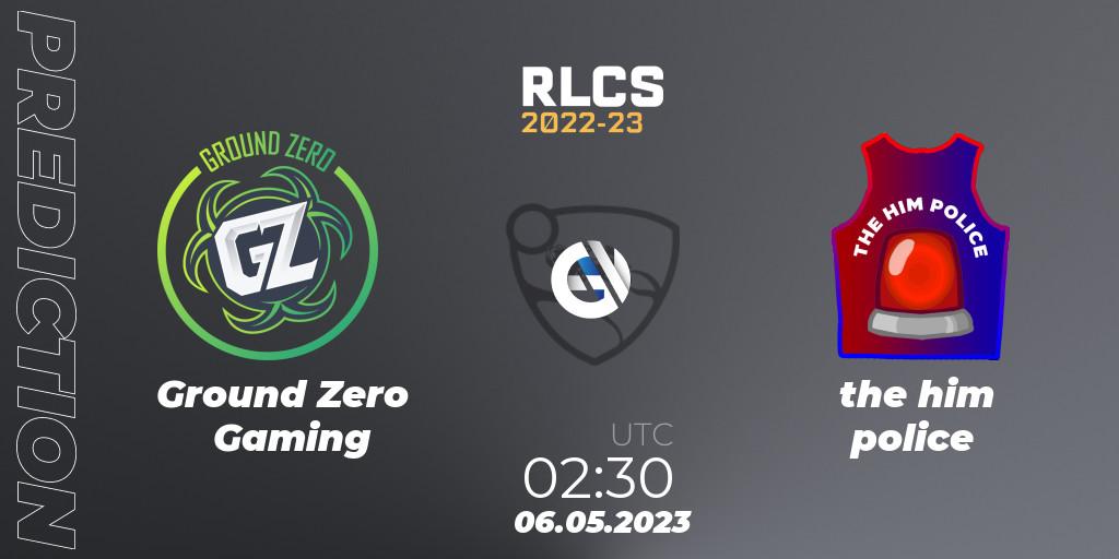 Ground Zero Gaming vs the him police: Match Prediction. 06.05.2023 at 02:30, Rocket League, RLCS 2022-23 - Spring: Oceania Regional 1 - Spring Open