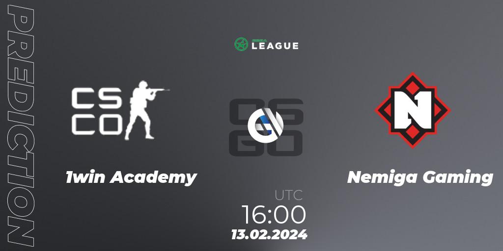 1win Academy vs Nemiga Gaming: Match Prediction. 13.02.2024 at 16:00, Counter-Strike (CS2), ESEA Season 48: Advanced Division - Europe