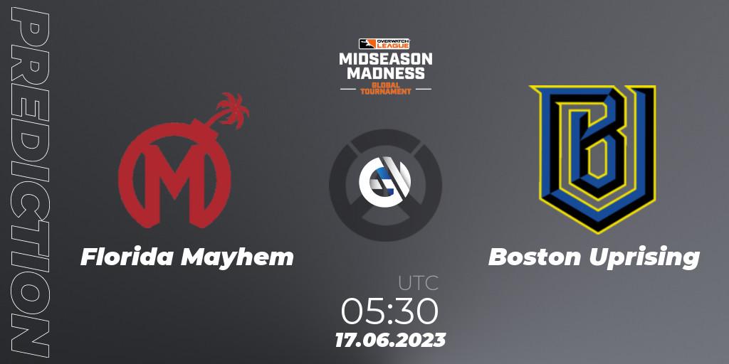 Florida Mayhem vs Boston Uprising: Match Prediction. 17.06.23, Overwatch, Overwatch League 2023 - Midseason Madness