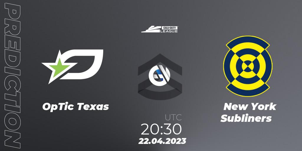 OpTic Texas vs New York Subliners: Match Prediction. 22.04.23, Call of Duty, Call of Duty League 2023: Stage 4 Major