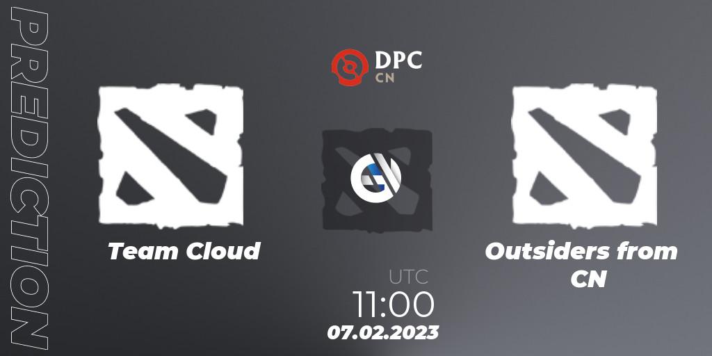 Team Cloud vs Outsiders from CN: Match Prediction. 07.02.2023 at 11:50, Dota 2, DPC 2022/2023 Winter Tour 1: CN Division II (Lower)