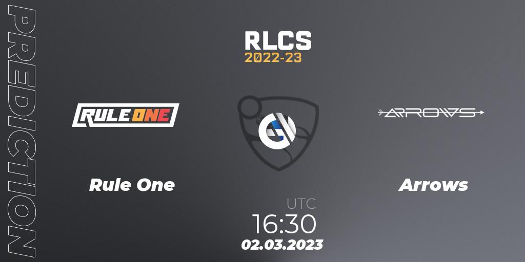 Rule One vs Arrows: Match Prediction. 02.03.2023 at 16:30, Rocket League, RLCS 2022-23 - Winter: Middle East and North Africa Regional 3 - Winter Invitational