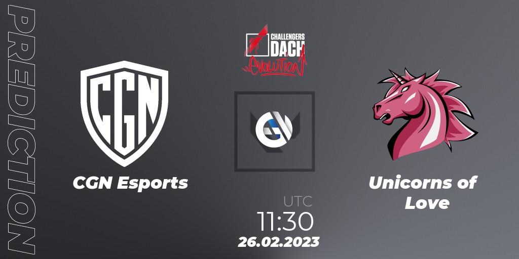 CGN Esports vs Unicorns of Love: Match Prediction. 26.02.2023 at 12:45, VALORANT, VALORANT Challengers 2023 DACH: Evolution Split 1