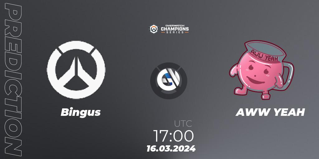 Bingus vs AWW YEAH: Match Prediction. 16.03.2024 at 16:00, Overwatch, Overwatch Champions Series 2024 - EMEA Stage 1 Group Stage