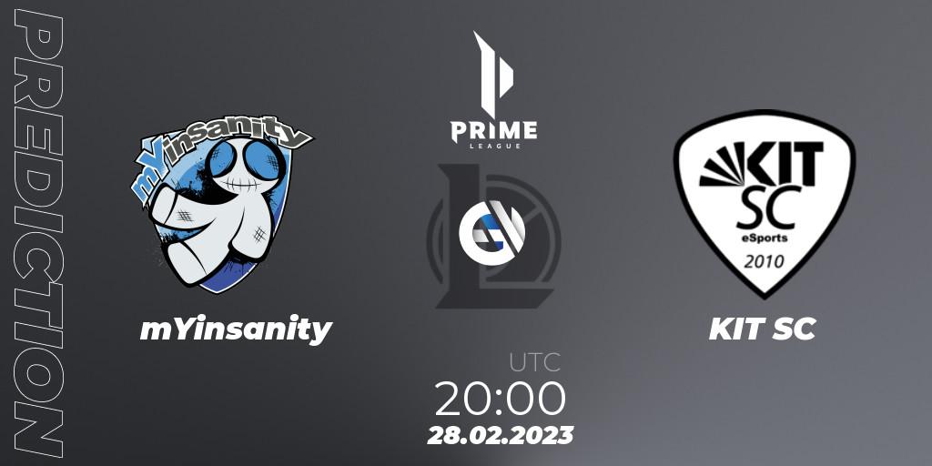 mYinsanity vs KIT SC: Match Prediction. 28.02.23, LoL, Prime League 2nd Division Spring 2023 - Group Stage