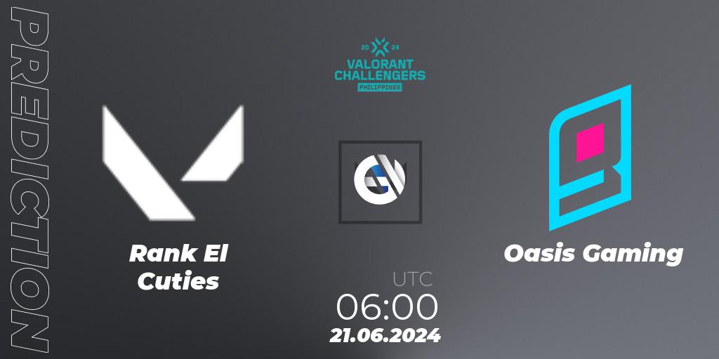 Rank El Cuties vs Oasis Gaming: Match Prediction. 21.06.2024 at 06:00, VALORANT, VALORANT Challengers 2024 Philippines: Split 2
