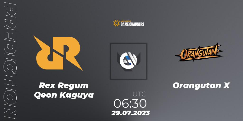 Rex Regum Qeon Kaguya vs Orangutan X: Match Prediction. 29.07.2023 at 06:30, VALORANT, VCT 2023: Game Changers APAC Open 3