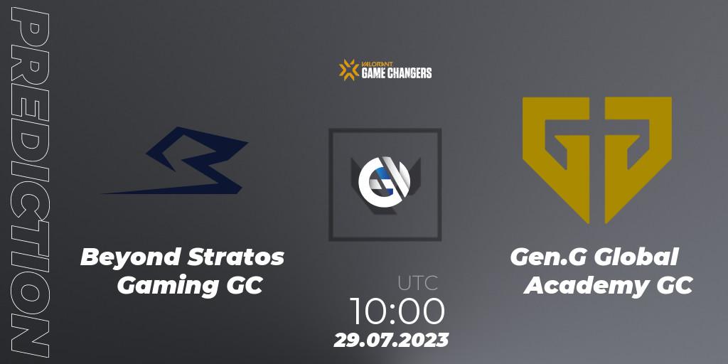 Beyond Stratos Gaming GC vs Gen.G Global Academy GC: Match Prediction. 29.07.2023 at 09:30, VALORANT, VCT 2023: Game Changers Korea Stage 1