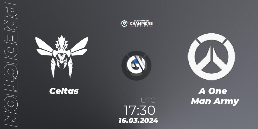 Celtas vs A One Man Army: Match Prediction. 16.03.2024 at 17:30, Overwatch, Overwatch Champions Series 2024 - EMEA Stage 1 Group Stage