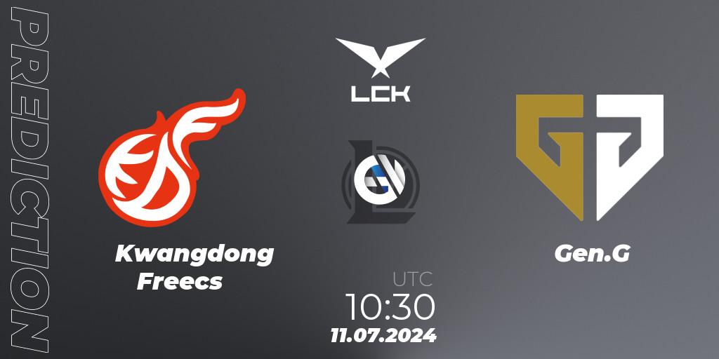 Kwangdong Freecs vs Gen.G: Match Prediction. 11.07.2024 at 10:30, LoL, LCK Summer 2024 Group Stage