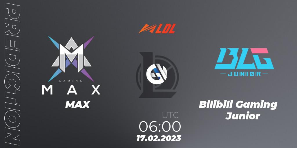 MAX vs Bilibili Gaming Junior: Match Prediction. 17.02.2023 at 06:00, LoL, LDL 2023 - Regular Season