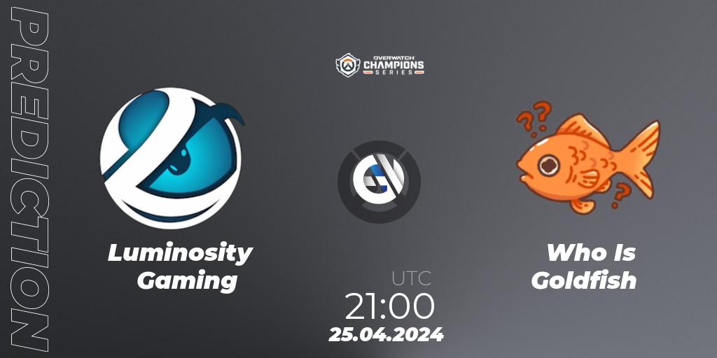 Luminosity Gaming vs Who Is Goldfish: Match Prediction. 25.04.2024 at 21:00, Overwatch, Overwatch Champions Series 2024 - North America Stage 2 Main Event
