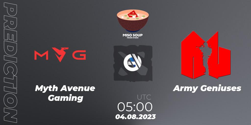 Myth Avenue Gaming vs Army Geniuses: Match Prediction. 04.08.2023 at 08:17, Dota 2, Moon Studio Miso Soup