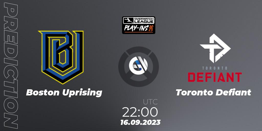 Boston Uprising vs Toronto Defiant: Match Prediction. 16.09.2023 at 22:00, Overwatch, Overwatch League 2023 - Play-Ins