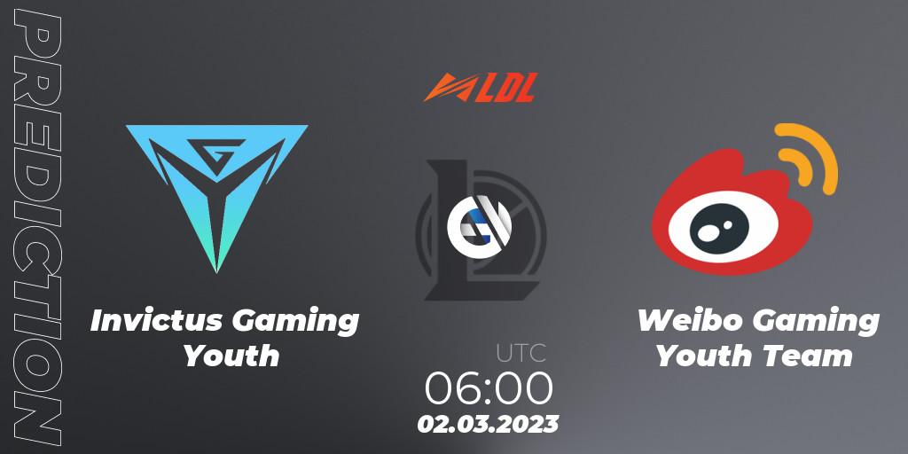 Invictus Gaming Youth vs Weibo Gaming Youth Team: Match Prediction. 02.03.2023 at 06:00, LoL, LDL 2023 - Regular Season