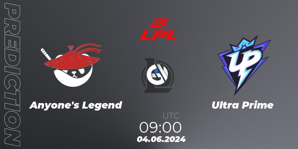 Anyone's Legend vs Ultra Prime: Match Prediction. 04.06.2024 at 09:00, LoL, LPL 2024 Summer - Group Stage