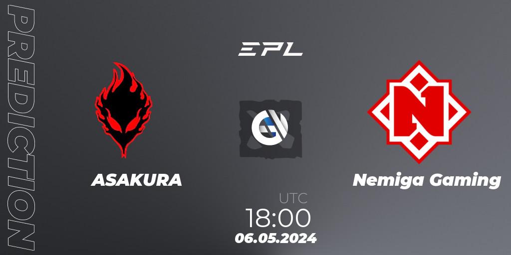 ASAKURA vs Nemiga Gaming: Match Prediction. 06.05.2024 at 18:20, Dota 2, European Pro League Season 18