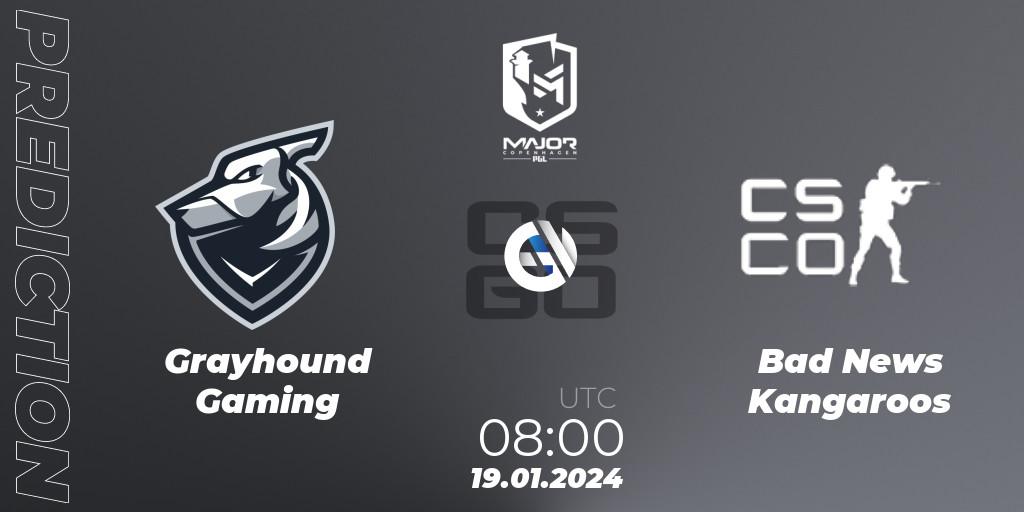 Grayhound Gaming vs Bad News KangaroosN: Match Prediction. 19.01.2024 at 08:00, Counter-Strike (CS2), PGL CS2 Major Copenhagen 2024 Oceania RMR Closed Qualifier
