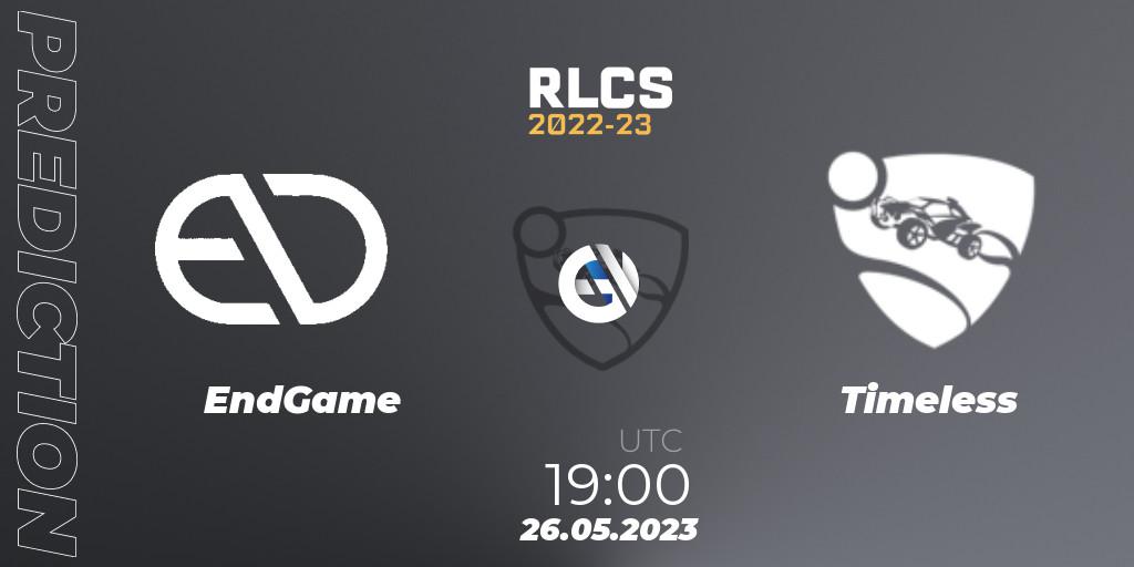 EndGame vs Timeless: Match Prediction. 26.05.2023 at 19:00, Rocket League, RLCS 2022-23 - Spring: South America Regional 2 - Spring Cup