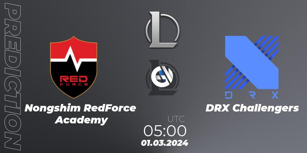 Nongshim RedForce Academy vs DRX Challengers: Match Prediction. 01.03.24, LoL, LCK Challengers League 2024 Spring - Group Stage
