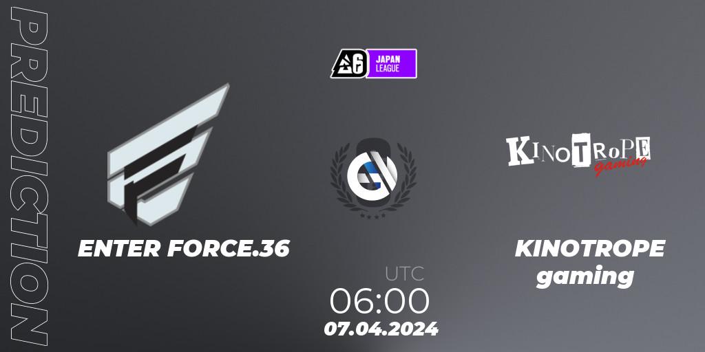 ENTER FORCE.36 vs KINOTROPE gaming: Match Prediction. 07.04.2024 at 06:00, Rainbow Six, Japan League 2024 - Stage 1