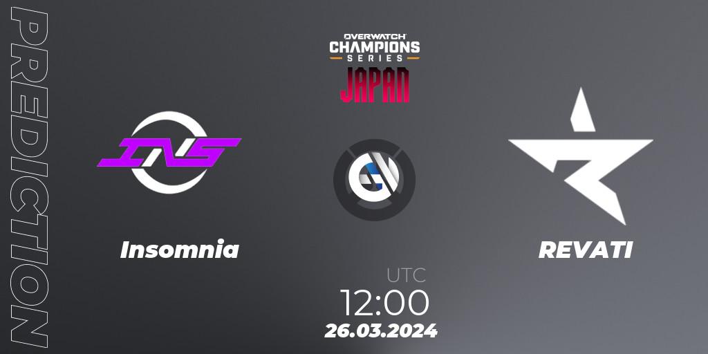 Insomnia vs REVATI: Match Prediction. 26.03.2024 at 12:00, Overwatch, Overwatch Champions Series 2024 - Stage 1 Japan