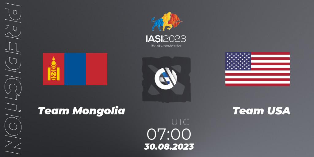 Team Mongolia vs Team USA: Match Prediction. 30.08.2023 at 07:36, Dota 2, IESF World Championship 2023