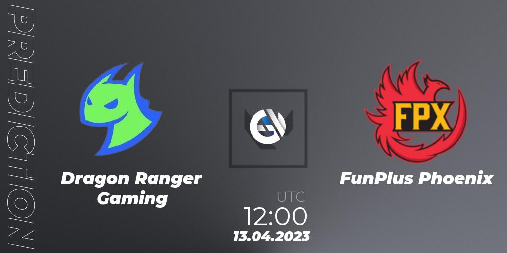 Dragon Ranger Gaming vs FunPlus Phoenix: Match Prediction. 13.04.2023 at 12:00, VALORANT, FGC Valorant Invitational 2023: Act 1