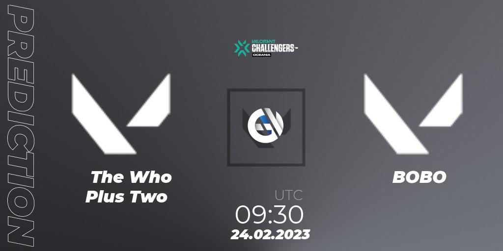 The Who Plus Two vs BOBO: Match Prediction. 24.02.2023 at 10:00, VALORANT, VALORANT Challengers 2023: Oceania Split 1